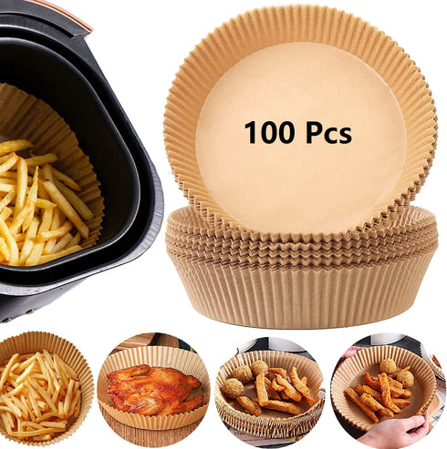 Air Fryer Paper Liners, 100PCS Non-stick Disposable Parchment Sheets, 7.9inch-Round, Food Grade Liner for Baking,