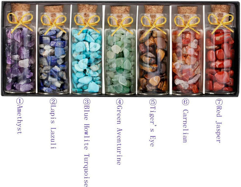 SUNYIK 7 Chakra Stone Wishing Bottles - Set of 7 Tumble Chip Crystal Healing Reiki Wicca Stones