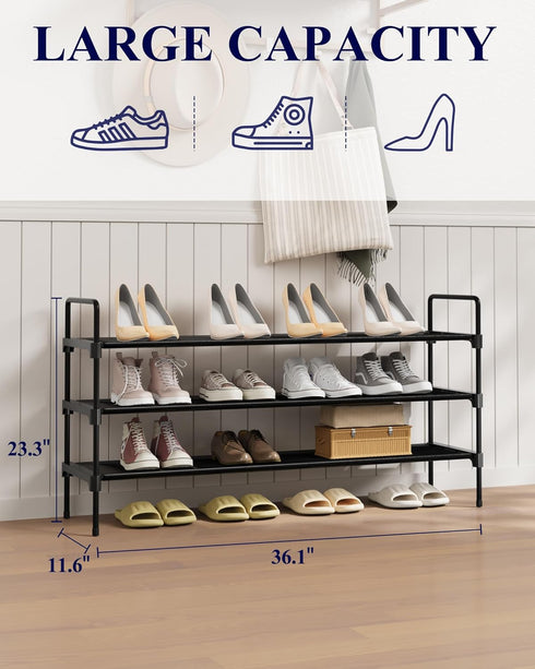 Closet, Closet 36.1" 3 Kitsure Shoe Rack for Shoe Organizer for Front Door Entrance, Stackable Shoe Shelf, Detachable