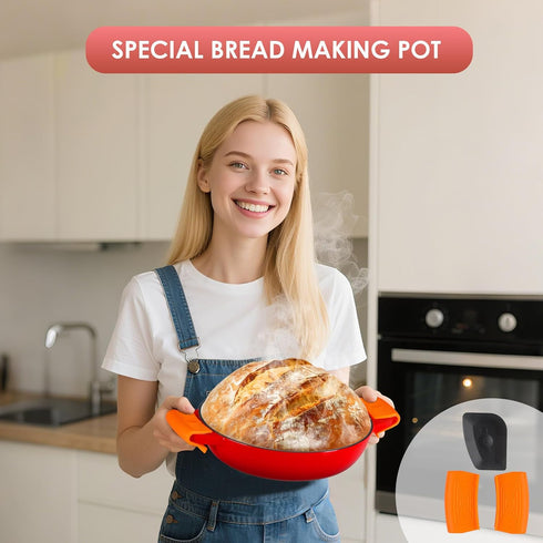 6qt LIFERUN Enameled Cast Iron Dutch Oven for Sourdough Bread Baking, Non-Stick Dome-Shaped Bread Oven Pot with Lid