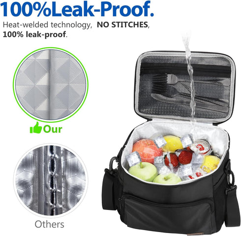 Gloppie Insulated Lunch Box for Men Women, Reusable Lunch Cooler Bag in Black