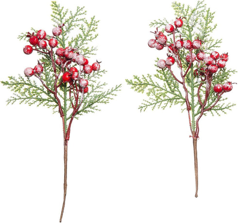 Crafare 20 Pack Artificial Christmas Tree Picks - Assorted Red Berry Pine Picks Spray with Pinecones, Holiday Décor