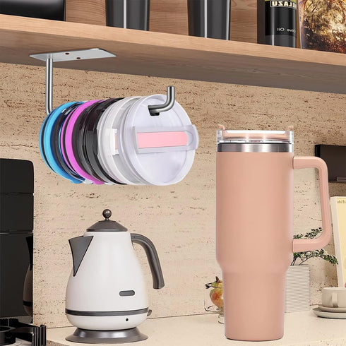 MGahyi Tumbler Lid Organizer, Space Saving Self-Adhesive or Drilling Cup Lid Hook for Kitchen Organizers and Storage