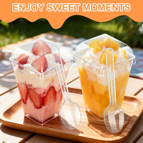 DOUDOULE 50 Pack 5oz Plastic Dessert Cups with Lids and Spoons, Mini Clear Yogurt Parfait Cups with Lids, Small Dessert