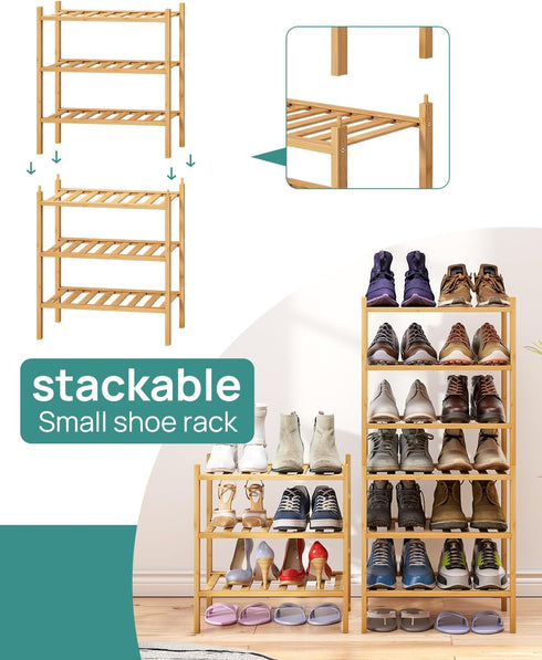 3-Tier Closet 17.2IN viewcare Small Shoe Rack, Shoe Rack for Entryway, Bamboo Wood Shoe Shelf for & Hallway, Long |