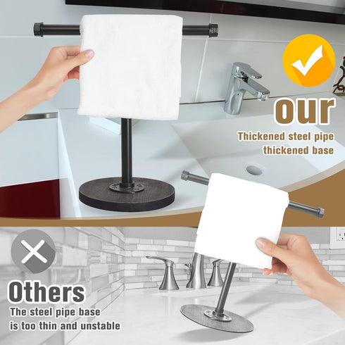 Hand Towel Stand with Wood Base, Industrial Pipe Heavy Duty Countertop Towel Holder for Bathroom and Kitchen