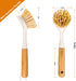 2 Pack Kitchen Dish Brushes, Bamboo Handle Dish Scrubber with Built-in Scraper for Kitchen Sink Cleaning Tools