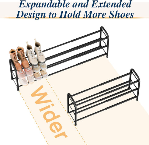 46.5'' 20 Closet, 3-Tier ENJOYBASICS Expandable Shoe Rack, Wide - Pairs Adjustable Shoe Organizer Shelf for Black Metal