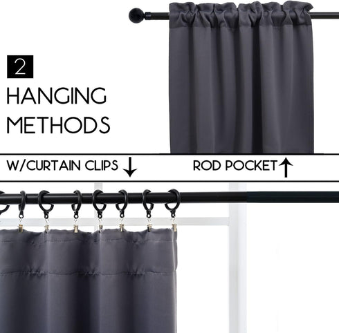 Rod Pocket Tier Curtain - Half Blackout Curtain for Kitchen, Bathroom, Cabinet, 30" Wide x 24" Long, Dark Grey, 2 Panels