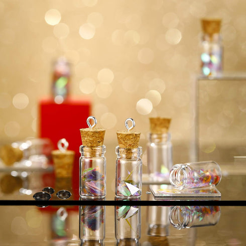 Yungyan 50 Pieces Small Mini Glass Bottles with Cork Stoppers Set, Tiny Cork Bottles with Eye Screws & Funnel for DIY