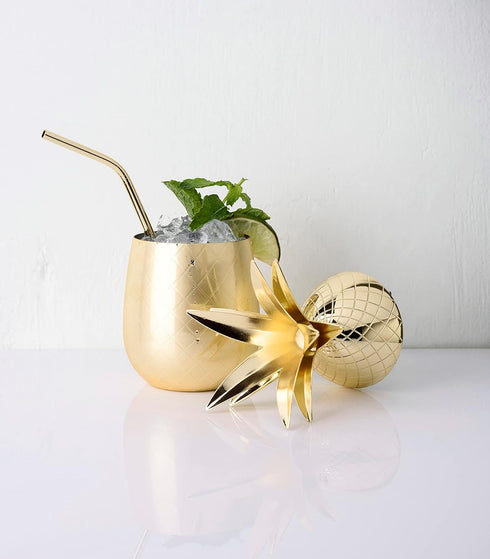 Viski Gold Pineapple Tumbler with Lid, 16 Oz Stainless Steel Tumbler Cup for Mai Tais, Tiki Drinks, and Craft Cocktails