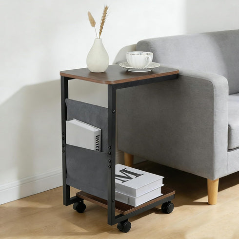 comfoyar C Shaped End Table with Wheels, Small Side Table for Couch