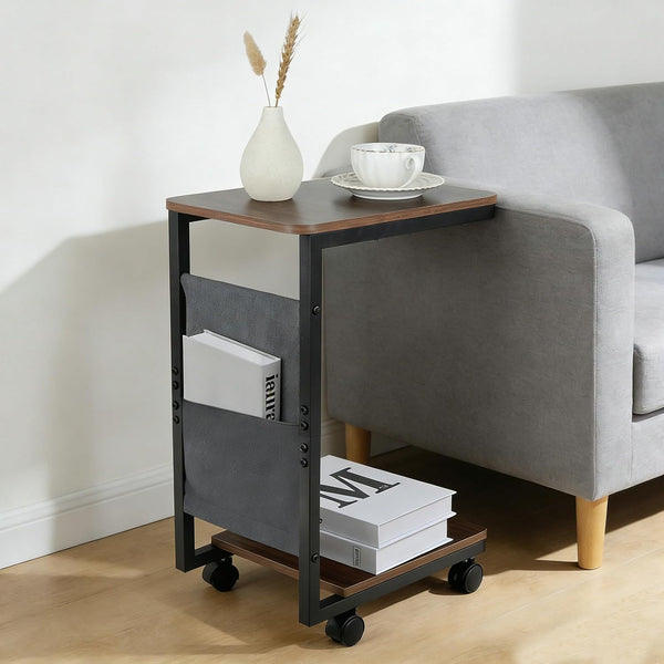 comfoyar C Shaped End Table with Wheels, Small Side Table for Couch