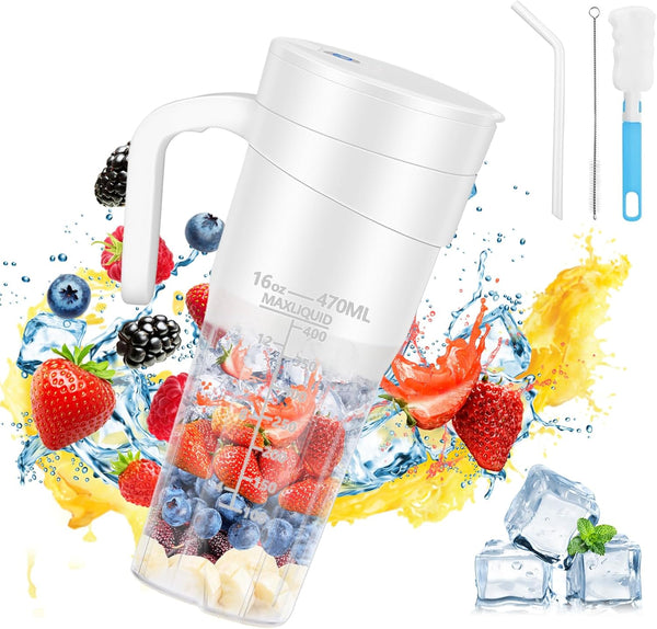 Portable Blender for Shakes and Smoothies, 16 Oz Personal Size Blender with 6 Blades, USB Rechargeable for Travel,