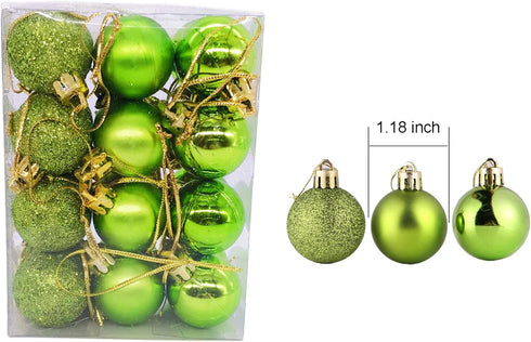 lasenersm 24 Pieces Small 1.18"/3cm Shatterproof Christmas Ball Ornaments, Green, for Christmas Tree