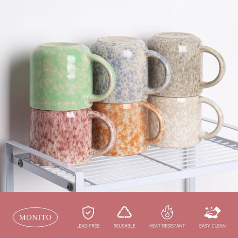 12 OZ Set 6, Set MONITO Coffee Mugs of Modern Coffee Mugs with handle for Tea/Latte/Cappuccino/Milk/Cocoa.