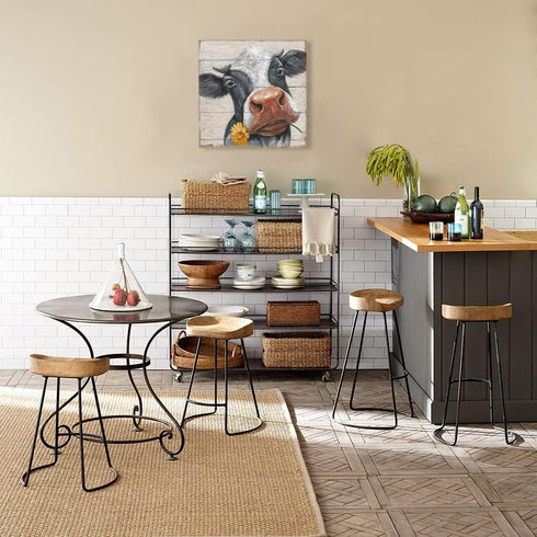 24"x24" Rustic Cow Pictures Wall Decor: Farmhouse Cow Canvas Wall Art Farm Animal Cow with Sunflower on Wood Panel