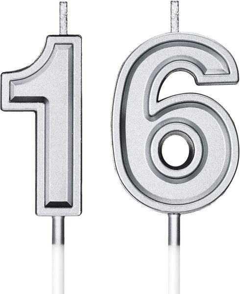 16th Birthday Candles - Happy Birthday Cake Numeral Candles Topper Decoration for Wedding Anniversary