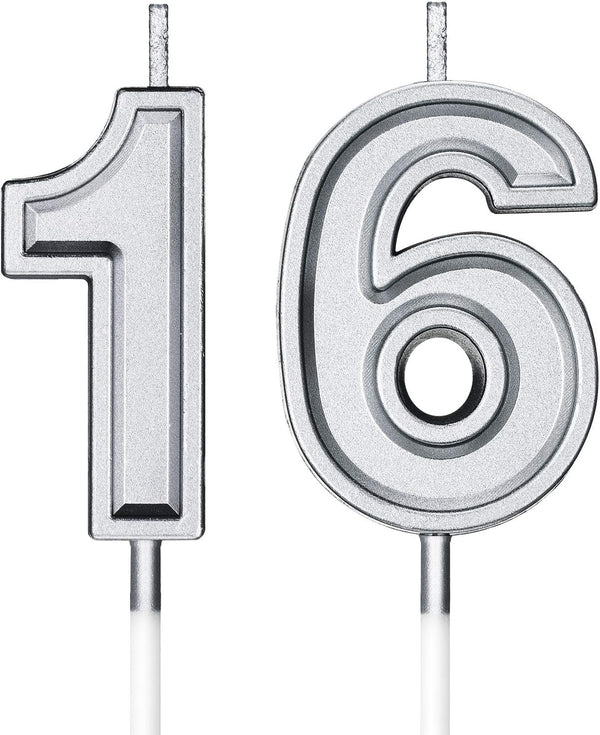 16th Birthday Candles - Happy Birthday Cake Numeral Candles Topper Decoration for Wedding Anniversary