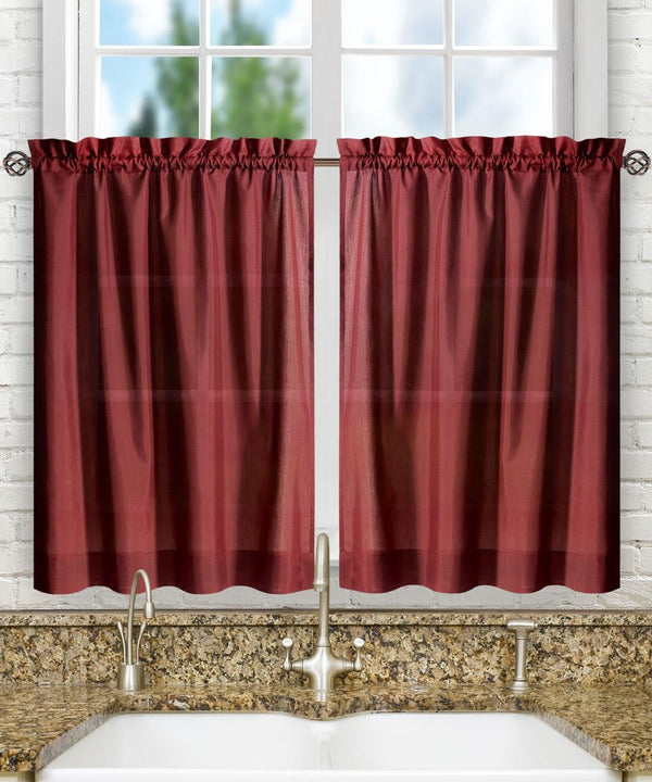 Ellis Curtain Stacey Sheer Tailored Tier Pair Curtains, 56-by-30 Inch, Merlot, 56x30