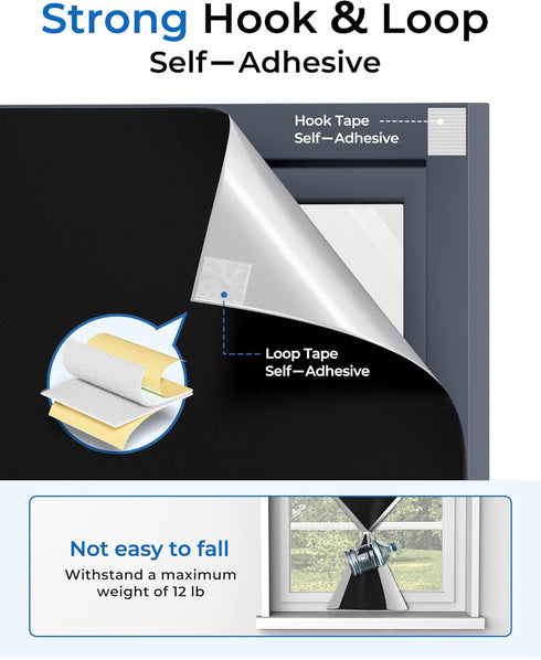 50"x57" Portable Blackout Curtains with Hook & Loop Tapes, 100% Blackout Window Shades (Black)