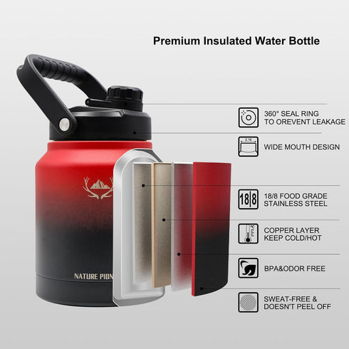 NATURE PIONEOR Insulated Water Bottles - 84 oz Stainless Steel Vacuum Bottle with Strap Pouch