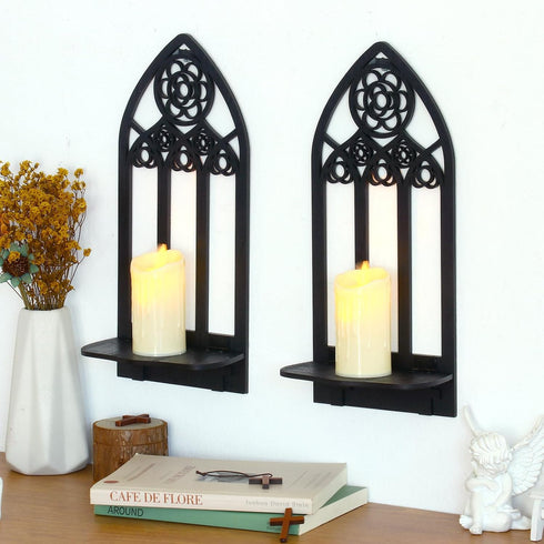 Zzbakress 2 Pcs Gothic Sconces Wall Decor - Black Goth Arched Church Wall Art Gothic Home Decor for Living Room