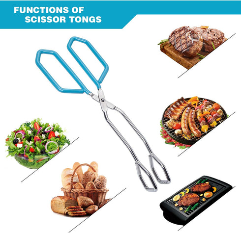 MSY BIGSUNNY Heavy Duty Stainless Steel Scissor Tongs: 2 Pack, Soft Handles, 11" (Blue)