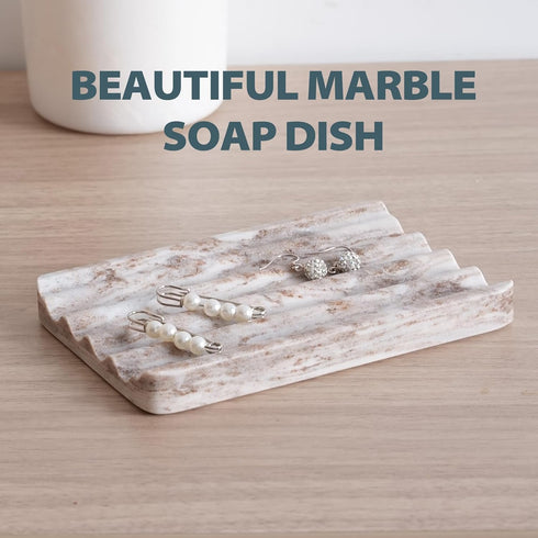 2 Countertop, Pcs Soap Dish for Bathroom, Marble Bar Soap Holder for Kitchen Soap Tray with Wavy Design, Soap Saver