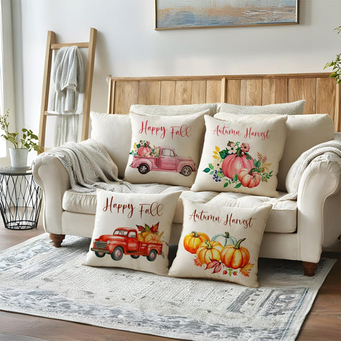 ULOVE LOVE YOURSELF 2pack Happy Fall Throw Pillow Covers with Pumpkin & Red Truck Pattern, Autumn Harvest Cushion