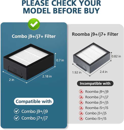6 Pack Combo j9+/ j7+ HEPA Filters Compatible With i-Robot Roomba Combo j9+/ j7+ Self-Emptying Robot Vacuum Cleaner Replacement Parts (Not fits for Roomba j7/ j7+/ j9/ j9+ Serials)