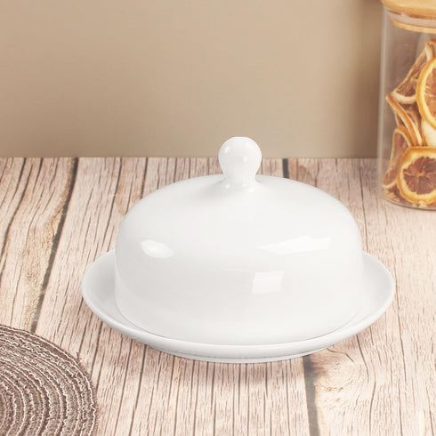 Porcelain Butter Dish with Lid for Countertop - Durable Butter Keeper for East and West Coast Butter (6 Inch Round)