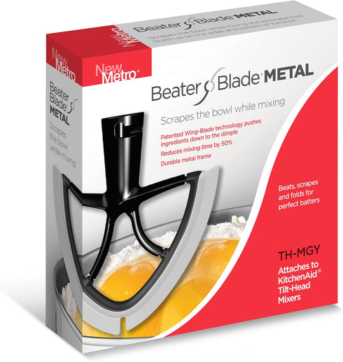 New Metro Design Beater Blade Metal TH-MGY for KitchenAid 4.5-5 Qt Tilt-head Stand Mixer, Grey