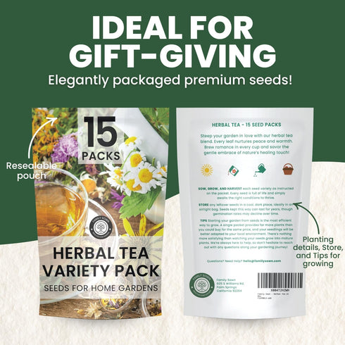 15 Packs 2026 Herbal Tea Garden Seeds | Individual | Season | Non-GMO | Chamomile, Mint, Lavender, Holy Basil & More! |