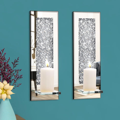 Pibeyer Crystal Crush Diamond Wall Candle holder set of 2, Rectangle Silver Mirrored