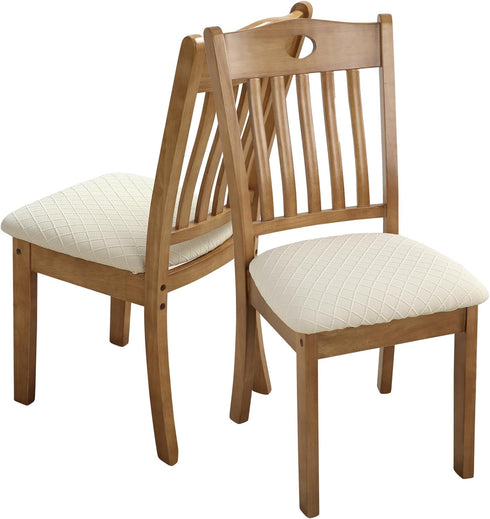 Stretch Jacquard Dining Chair Seat Covers Set of 4, Removable Washable Anti-Dust Slipcovers (4, Beige) for Dining Room