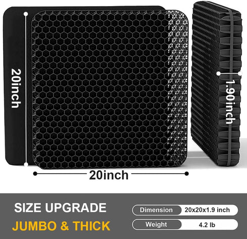 Helishy 20x20x1.9inch Gel Seat Cushion, Jumbo&Thick Gel Cushion with Non-Slip Cover for Home Office Car Seat