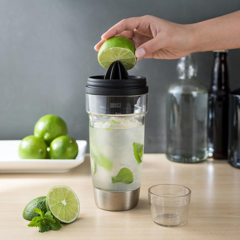 Host All in One Cocktail Shaker Set with Measurements, Reamer, Bottle Opener, Strainer, Jigger, 18 oz