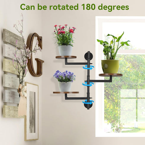 3 180 Wooden Rotatable Window Sill Plant Stand, Tier Wall Plant Holder, Degree Rotating Plant Rack, Mid-Century Wooden