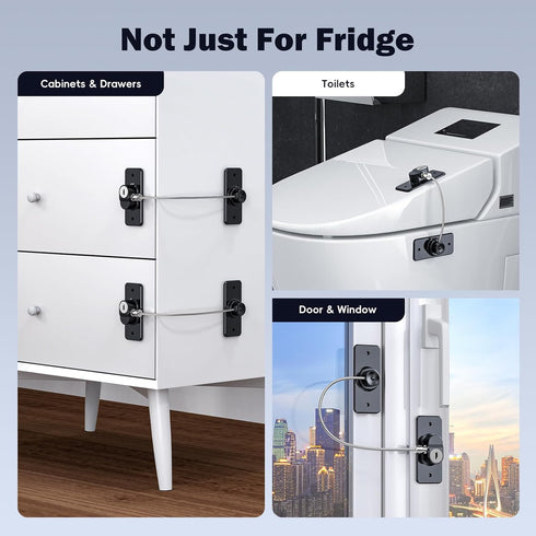 2 Pack Child Proof Refrigerator Door Lock for Kids, White Fridge Lock for Kitchen Freezer, Cabinets, Drawers