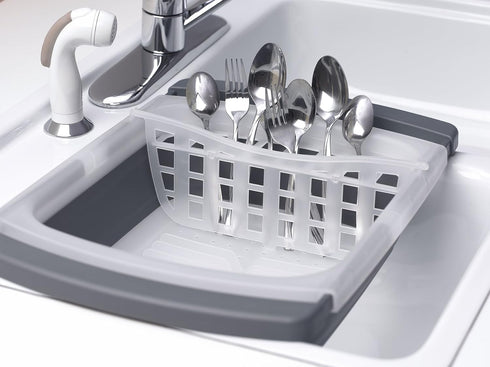 PrepWorks Collapsible Dish Drainer - Expandable Dish Rack for Drying Plates, Cups, Kitchen Utensils, Fits Over Most