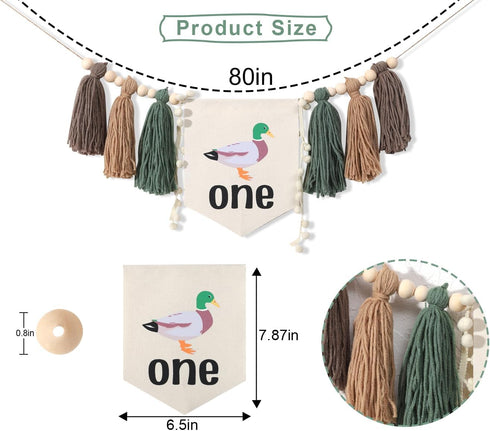 RSOLIET 1st Lucky Duck Tassel High Chair Banner - Mallard Duck & Duckling Birthday Party Decorations