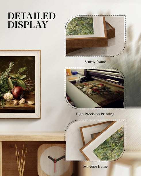 12x16 inch, HUARCEY Vintage Herb Kitchen Wall Art Framed Canvas Print Fresh Basil Rosemary Bay Leaves Garlic Onion