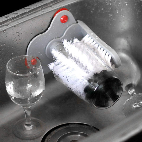 Bottle Cleaning Brush Glass Cup Washer,Plastic Single Head Glass Brush with Suction Cup for Beer Cup Long Leg Cup Red Wine Glass and More Bar Kitchen Sink Home Tools Grey