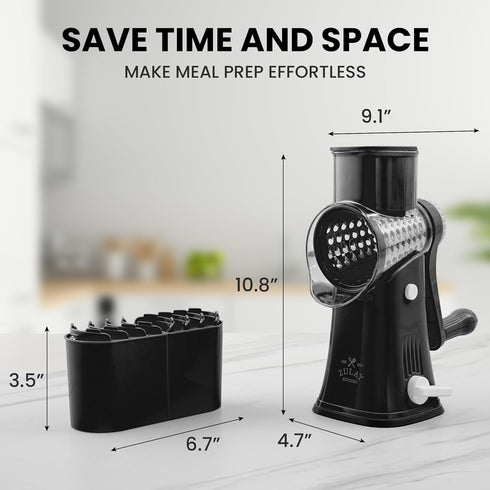 Zulay Rotary Cheese Grater, 5 Blade Cheese Shredder - Manual Hand Crank Cheese Grater with Reinforced Suction & 5