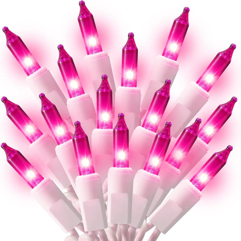 Brillarlights 100 Count Mini Pink String Lights, 21ft Indoor Outdoor Christmas Tree Lights