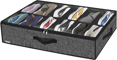 Onlyeasy Under Bed Shoe Storage Organizer with Sturdy Handles and Clear Window