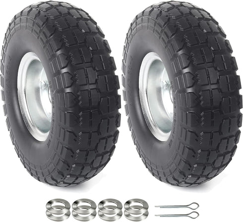 AR-PRO (2-Pack) 10-Inch Solid Rubber Tire Wheels - Replacement 4.10/3.50-4" Flat Free