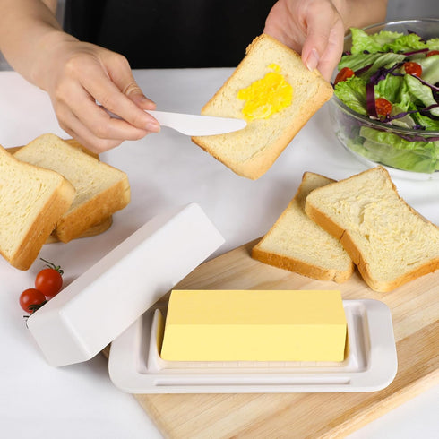 Bamboo Butter Dish with Lid and Knife, Small Butter Keeper for One Stick, Dishwasher Safe for Kitchen
