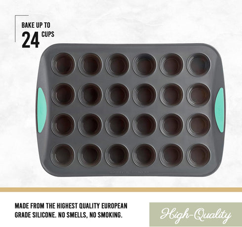 Trudeau Structure Silicone Muffin Pan, 24 Cup Mini, Grey and Mint